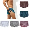 Underpants Mens Shiny Satin Boxer Briefs Beach Bottom Pajamas Shorts Underwear Nightwear Sexy Side Open Hip Backless Boxershorts Men