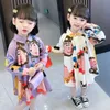 16084 Kids Girls Shirt Dress Dollar Collar Lange Mouw Cartoon Dress Girl Childen Casual Jurken