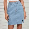 Freizeitkleider Sommer Bohemian Elegant Damen Denim Bleistiftrock Stretch Jean Knielang