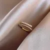 Bandringen luxe gouden kleur parel zirkon ringen voor vrouw koper vintage sexy open ring party joint ring mode elegante sieraden geschenken z0327