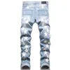Jeans pour hommes Hip Hop Slim Fit Stretch Punk Rétro Bleu Brodé Pentagram Pantalon Printemps Automne Mode Casual Denim PantalonHommes