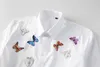 Papillon coloré imprimé chemise hommes à manches longues mince affaires hommes robe chemises élégante broderie coton Camisas taille M-4XL