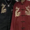 Bluzki damskie koszule QWeek Harajuku bluzka chińska dragonowa koszula haft kardigan długi rękaw