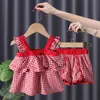 Roupas conjuntos de roupas para crianças garotas babados sem mangas Verão espanhol shorts 2pcs roupas 230325