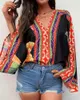 Bluzki damskie 2023 Kwiatowy nadruk Zwycięska luźna bluzka z długim rękawem Boho Beach Casual Spring Summer Woman Blusas Mujer