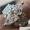 Smyckestorlek 510 ringar lyx 925 Sterling Sier Stor Marquise Cut White Topaz Cz Diamond Gemstones Party Eternity Women Eng Dhxig