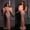 Блестящие блестки бусины арабские вечерние платья Элегантная розовая русалка от плеча без спины блестящие женские женские платья для вечеринок
