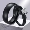 Bande Anneaux Vnox Romantique Coeur CZ Pierre Couple Anneaux De Mariage pour Femmes Hommes Noir Couleur Acier Inoxydable Bandes Bijoux De Fiançailles Amour Cadeau Z0327