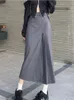 スカートhouzhou不規則な長い女性秋のヴィンテージy2kハイウエストアラインパッチワークプリーツスクールカジュアル90Sストリートウェア230327