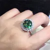 Band Rings Huitan Gorgeous Green Cubic Zirconia Women's Ring Fashion Elegant Finger Accessories for Party Anniversary Gift Ladies Jewelry Z0327