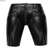 Calça short masculina calça de látex preto mens de couro sexy calça médio clubwearwear shorts academia de calça de couro pu de calças de streetwear de rua w0327