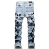 Jeans da uomo Hip Hop Slim Fit Stretch Punk Retro Pantaloni pentagramma ricamati blu Primavera Autunno Moda Pantaloni casual in denim da uomo