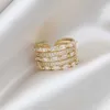 Anelli a fascia Placcatura in oro reale 14 carati Corea Nuovo design Gioielli di moda Squisito anello aperto multistrato con zirconi AAA Anello elegante da ballo per donna Z0327