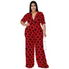 Feminino grande 2024 plus size moda pantsuit moda férias casual impresso multicolorido macacão xl-5xl