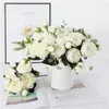 Fleurs décoratives Roses artificielles 5 grosse tête 4 bourgeon noyau soie pivoine Simulation Fower Bouquet pour la maison mariage intérieur