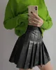 Skirts JulyPalette Spring Summer Pleated Leather Skirts Women A-line Short Skirts Streetwear High Waist Female Faux Leather Skirts 230327