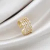 Pierścienie zespołowe 14K Real Gold Pating Korea Nowy projekt biżuterii mody Znakomita AAA Cyrkon Multilayer Open Pierścień Elegancki PROM PRYT