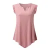 Canottiere da donna Canotte nere Casual Estate Top da donna Moda Spiaggia Scollo a V tinta unita Canotte con volant Senza maniche Camicie rosa carine