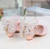 Sandali Principessa Scarpe per bambini in pelle per ragazze Glitter Farfalla Abito con nodo Banchetto Festa per bambini Scarpe con tacco alto Per bambini Sandali per ragazze W0327