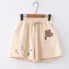 Shorts masculinos bordados urso curto meninos meninas meninas japoneses estilo joelho na altura da cintura calça casual escolar estudante de estudante