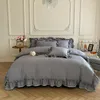 Defina a cama Luxury Girls Girls French Manor Bed Line Cotton Cottled Ruffle Toupet Salia com edredom travesseiro