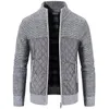 Men's Sweaters Autumn And Winter Patchwork Sweater Men's Knitted Cardigan Fleece Thick Warm Wool Coat Stand Collar Zipper Jacket Wear