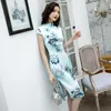 Roupas étnicas fzslcyiyi 9 estilo feminino botão artesanal cheongsam bonito de comprimento médio qipao estampa chinesa de tamanho 4xl vestido 4xl