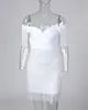 Casual jurken Feditch 2023 Witte kwastje sexy jurk vrouwen backless off schouder korte mini zomer elegante bodycon feestvestidos