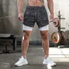 Men's Shorts Men Workout Shorts Two Pieces In One Legging and Sweat Shorts for Jogger Fitness Sports with Towel Rack and Phone Pocket W0327