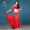 Scene Wear Belly Dance Suit Women Training Dress Kvinnlig vuxen Orientaliska prestanda Kostymer Lång spetsar Sexig tvådelar kjoluppsättning