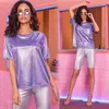 Femmes T-shirt lumineux soie T-shirt femmes brillant XXL à manches courtes dame vêtements d'été filles mode bar danse fête effectuer paillettes Y2kTshirt 230327