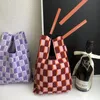 Sacs de rangement Tendance Tricoté Damier Sac Coréen Petit Shopping Couleur Plaid Vintage Coton Tissu Sac À Main Casual Fourre-Tout BagsStorage