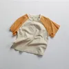 T-shirts Patchwork T-shirt Boys Simple Pullover Tops Thin Breathable Soft Tshirt For Girl Fashion Boutique Cotton Tees 230327