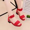 Sandals Girls summer pearl sandals 2022 new Korean version children's dents red princess beach shoes 5 6 7 8 9 10 11 12 years old W0327