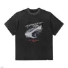 Men's T-Shirts 2023 New Men's and Women's t Shirt Fashion Design Brand Present'srepeat Shark Wash Old Great White Shark Print Vintage High Street Loose Short Sleeve C09j
