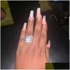 Mücevher İns Çarpıcı Lüks 925 Sterling Sier Prenses Kesme Beyaz Topaz CZ Elmas Yığın Sonsuzluk Kadın Band Ring Dr Dhans