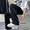 Męskie spodnie męskie moda proste plisowane spodnie elastyczne talia swobodne spodnie męskie lodowe lodowe jedwabne spodnie na nogi białe czarne m-5xl 230327