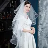 Bridal Welle Elegancka długa welon ślubna 3 warstwy falbany satynowe krawędź akcesoria dla kobiet