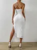 Party Dresses Elegant Midi White For Women slip rygglös ihålig som sommarklänning en axel sexig klubb cocktail vestidos 2023