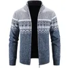 Herrtröjor Vinterstativ krage cardigan Men's Casual Loose Coat Fleece tjock ull stickad tröja lutande ficklåsare