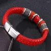 Charm Bracelets Fashion Men's Accessories Red Braided Leather Bracelet Men Jewelry Magnetic Clasps Stainless Steel Personality Wristband