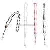 Sublimation Blanks Layered Choker Necklace Pearl Cross Women Pendant Long Rosary Bead Chain Jesus Catholic Crucifi Dh4El