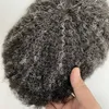 Indian Virgin Human Hair Piece #1B20 Gray 6mm Wave 8x10 Toupee Knots PU Enhet för män