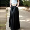 Skirts 2023 Female Spring Fashion Retro Casual Original Design Wide Waist Side Black / Navy Blue Linen Woman A-line Skirt Womens