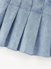 Rokken nlzgmsj traf geplooide denim mini rok vrouw solide blauwe jeans zomerrok voor vrouwen hoge taille sexy korte rokken y2k streetwear 230327