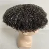 Pezzo di capelli umani vergini indiani # 1b20 Grigio 6mm Onda 8x10 Toupee Nodi Unità PU per uomo