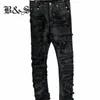 Jeans da uomo BLACK STREET High Street Hip Hop Tela cerata Break hole fatto a mano retrò 230327