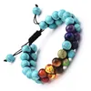 Charm Bracelets Colorful Yoga Balance Beaded Bracelet & Bangle For Women Men Lava Stone Frosted Black Onyx Handmade Double AdjustableCha