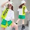 Kleidung Sets Sommer Teen Mädchen TShirtCargo Shorts Mode Patchwork Hip Hop Performance Anzüge Kinder Teenager 6 8 10 12 14Y 230327