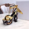 2023 Classic Women High Heel Sandals Svart äkta läder Stor sula Bow Designer Sexig tjock Sole High Heels 14 cm stora kvinnors skor 35-41 med låda